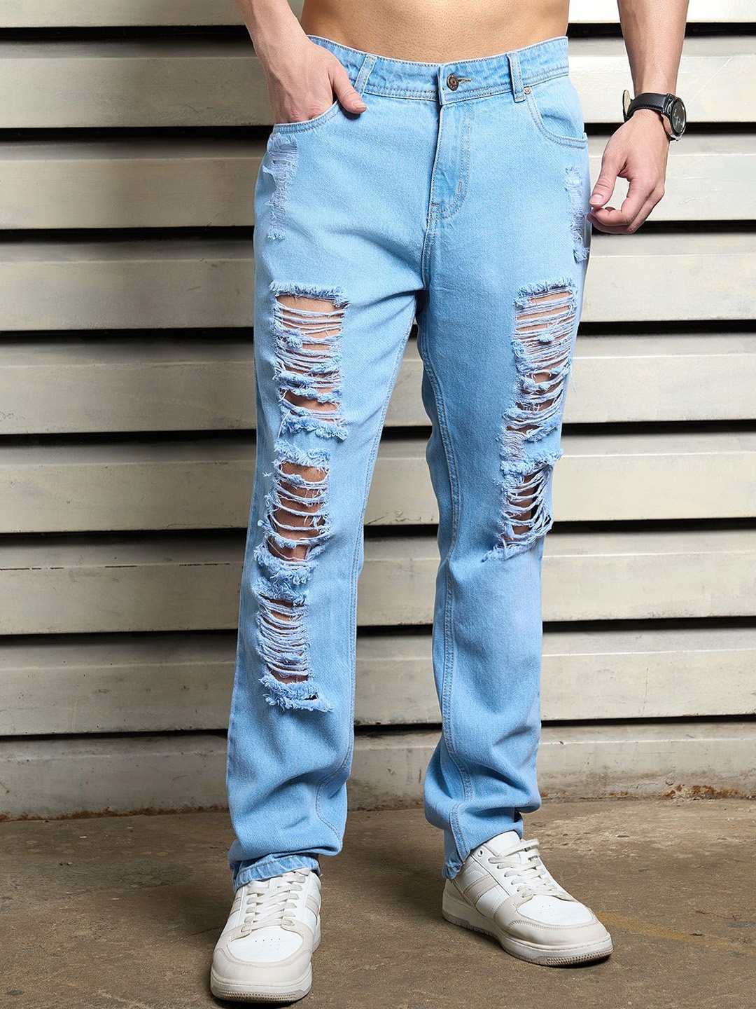 

High Star Men Mid-Rise Highly Distressed Stretchable Jeans, Blue