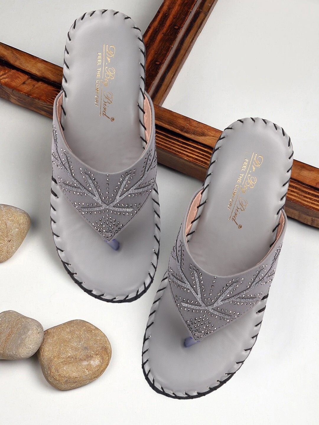 

BIG BIRD Women Comfort Heels Sandals With Western - Embellished, Grey