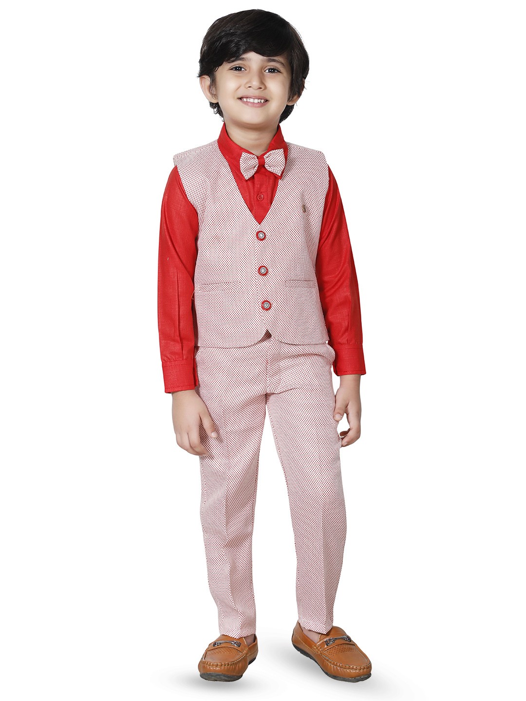 

BAESD 3 Pieces Cotton Single Breasted Suit, Red