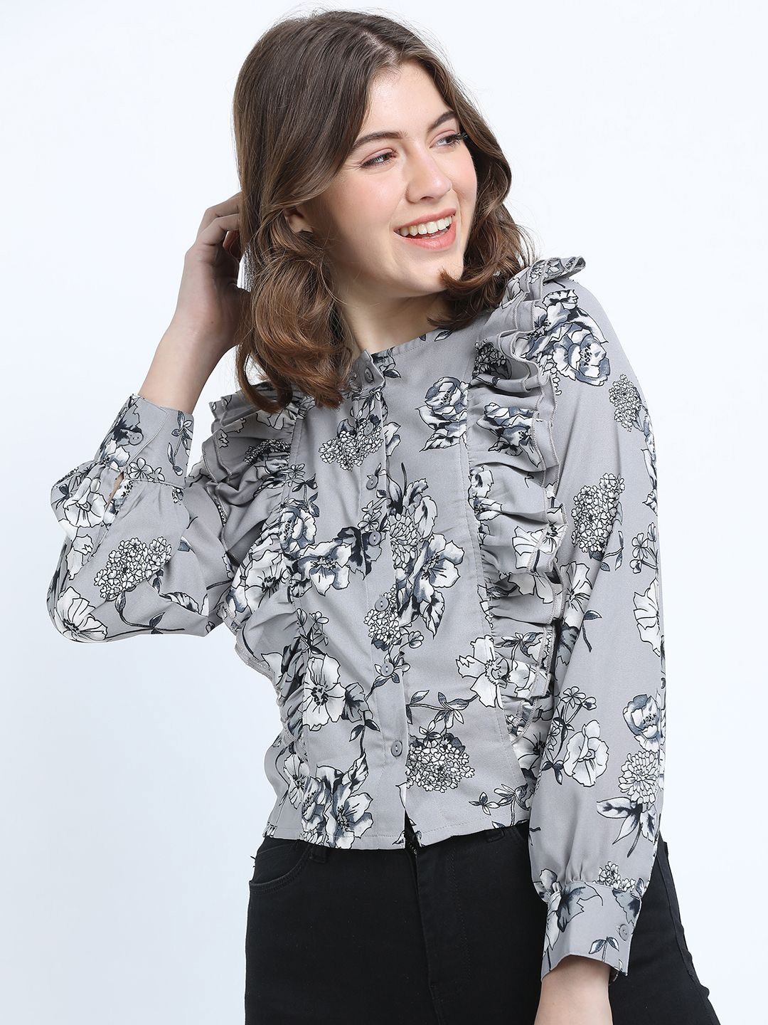 

Tokyo Talkies Floral Print Top, Grey