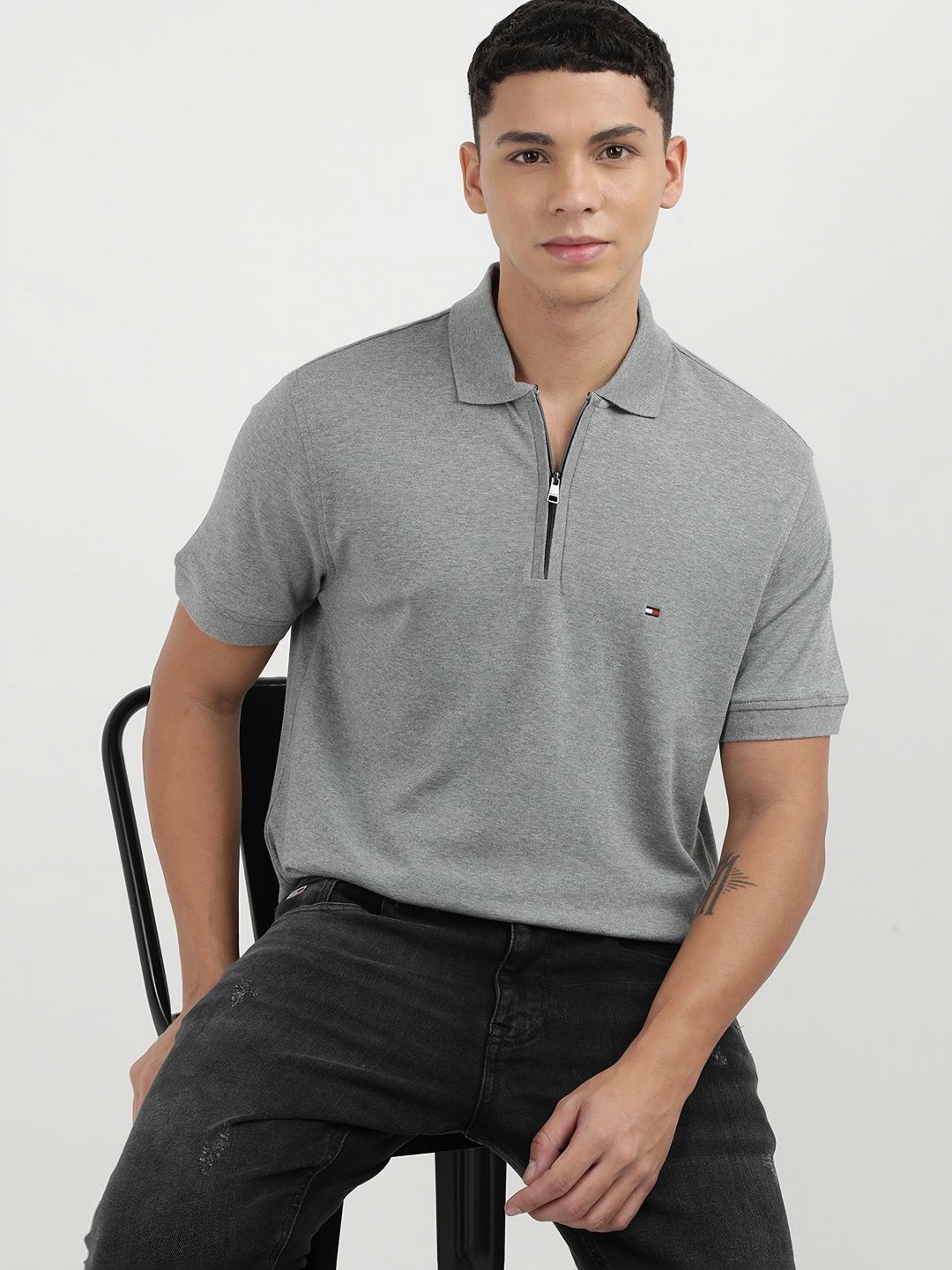 

Tommy Hilfiger Men Solid Polo Collar Cotton Tshirt, Grey
