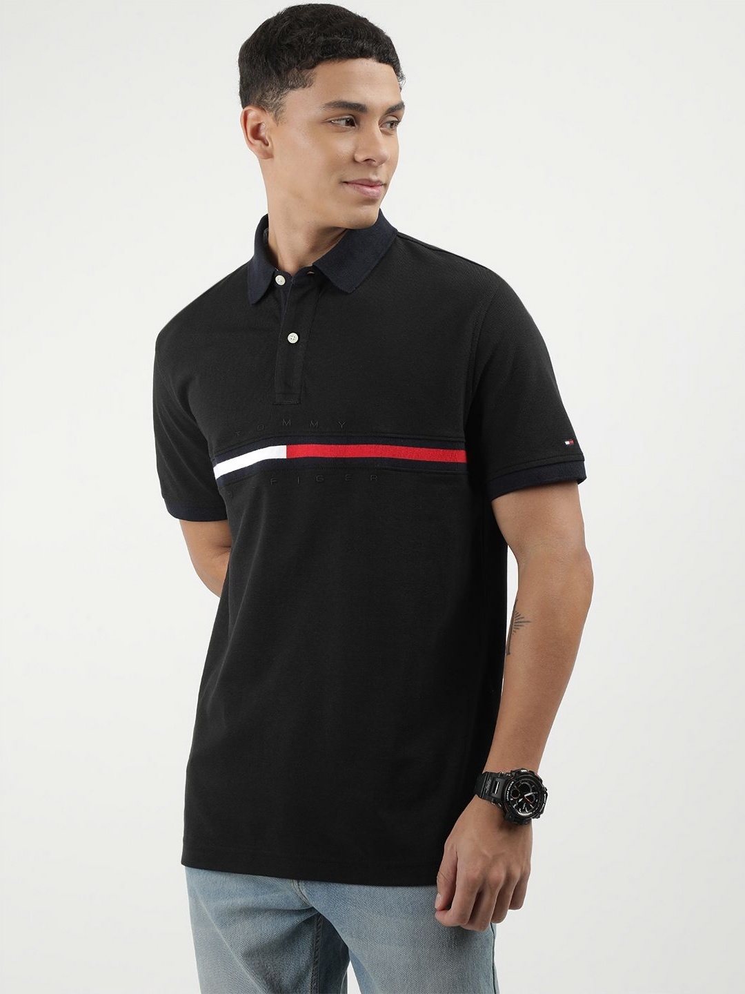 

Tommy Hilfiger Men Brand Logo Polo Collar Cotton T-shirt, Black