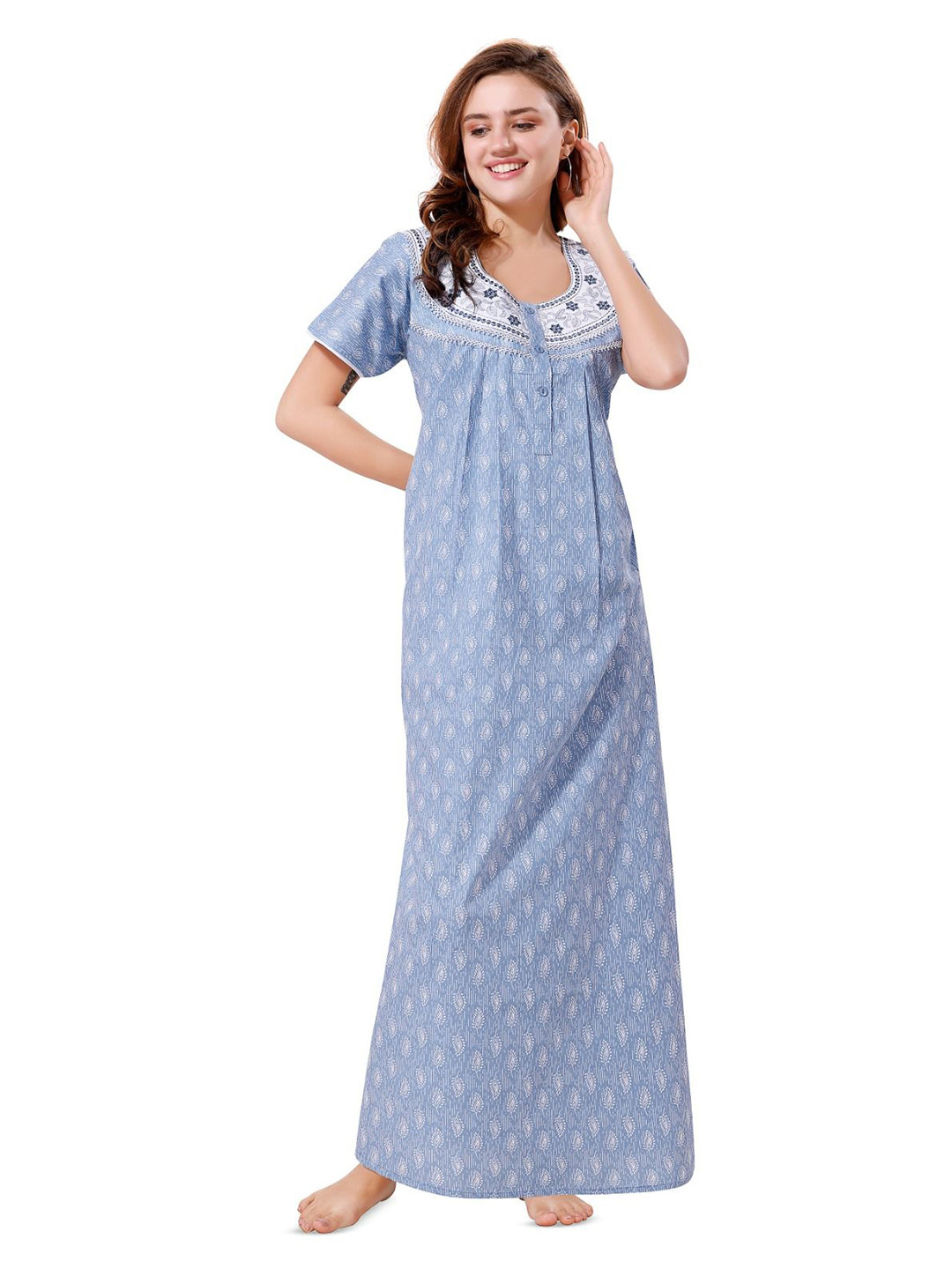 

Soulemo Pure Cotton Printed Maxi Nightdress, Blue