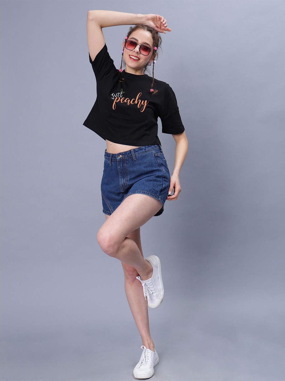 

Mad Over Print Floral Print Cotton Crop Top, Black