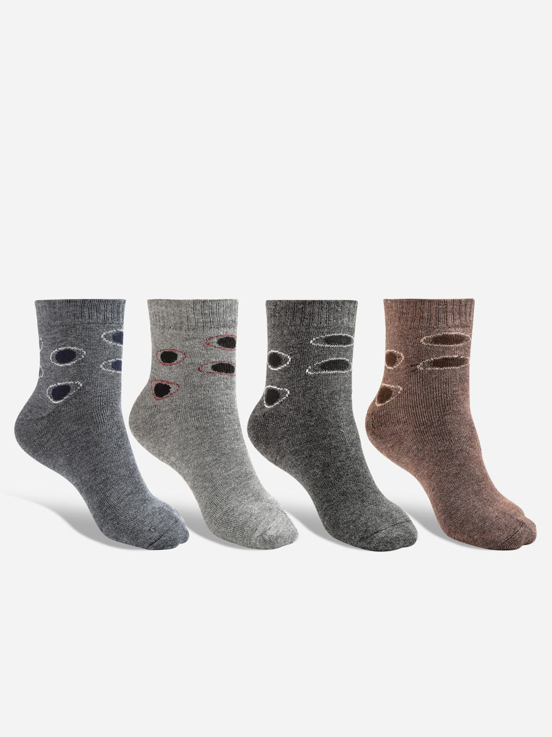 

Texlon Men Pack Of 4 Patterned Ankle-Length Socks, Grey melange