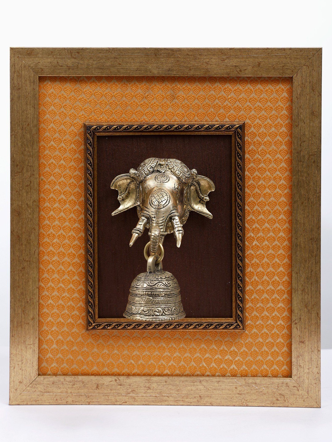 

Exotic India Wooden Framed Brass Ganesha Bell Wall Hanging, Gold