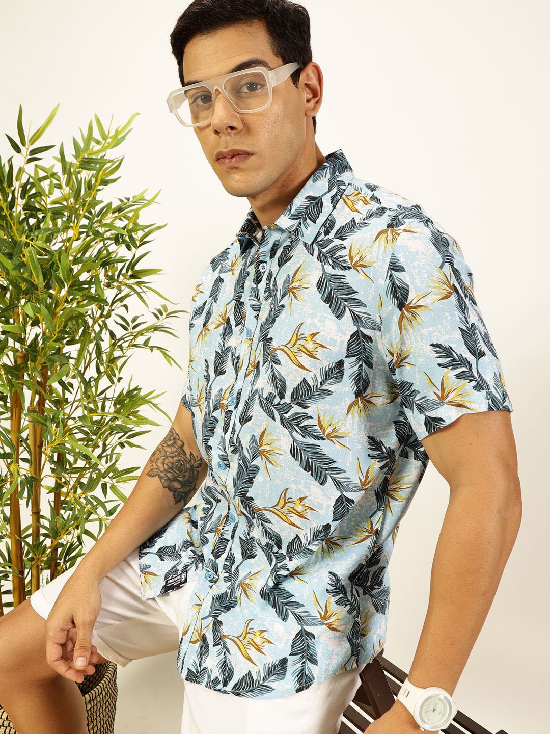 

Provogue Men Premium Slim Fit Floral Opaque Printed Casual Shirt, Blue
