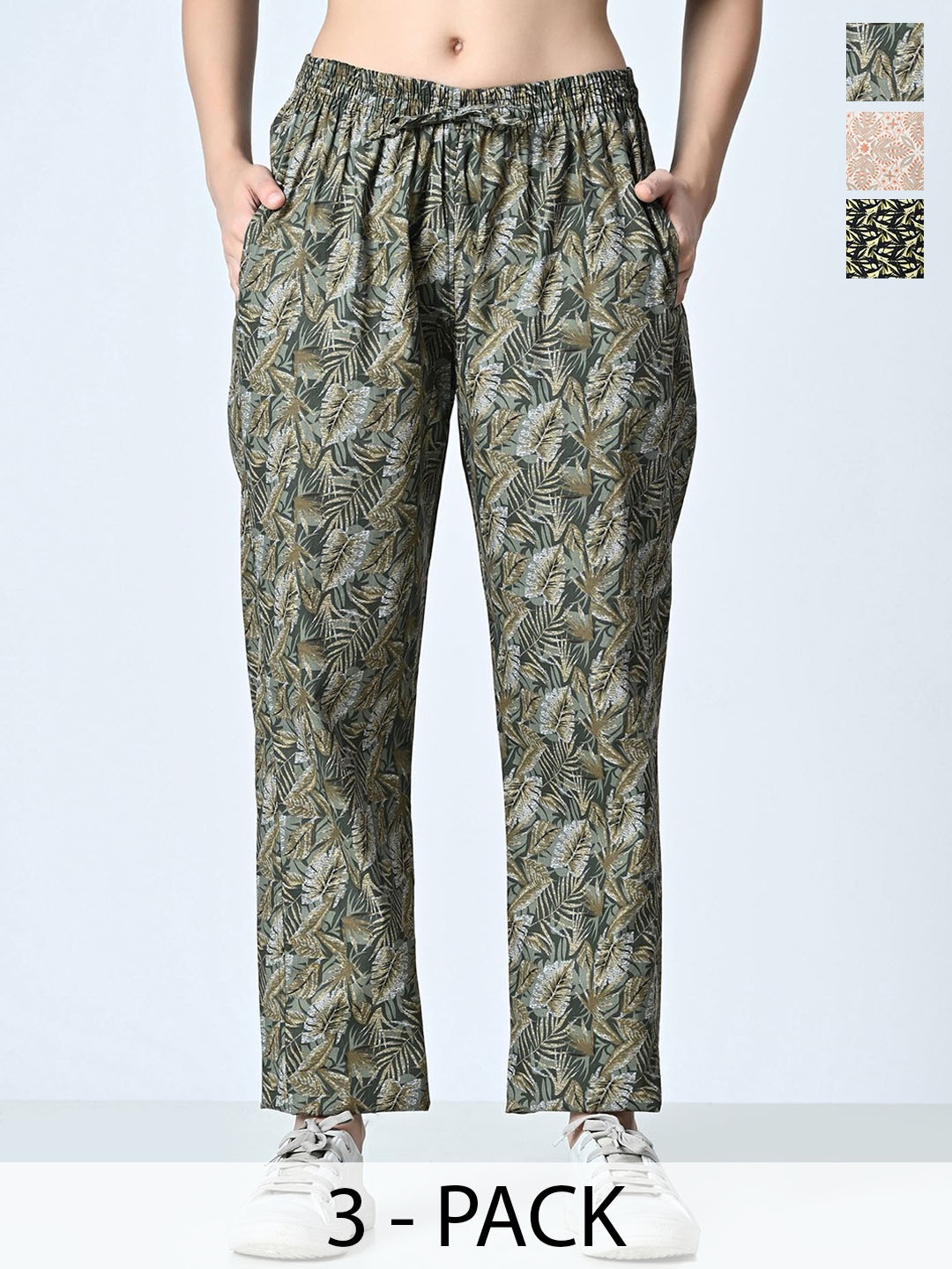 

BAESD Pack Of 3 Printed Pure Cotton Trousers, Green