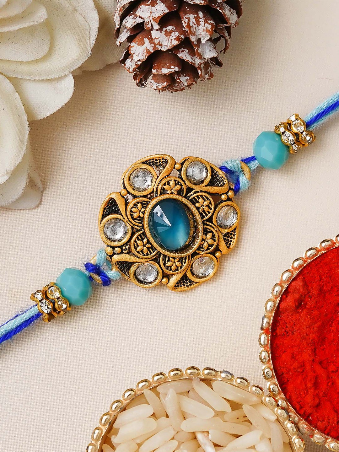

eCraftIndia Beaded Thread Rakhi, Blue