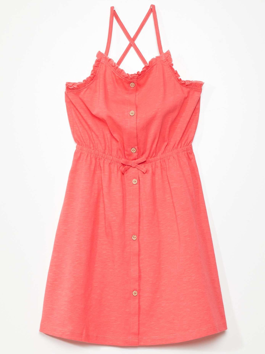 

KIABI Girls Cotton Shoulder Straps Fit & Flare Dress, Magenta