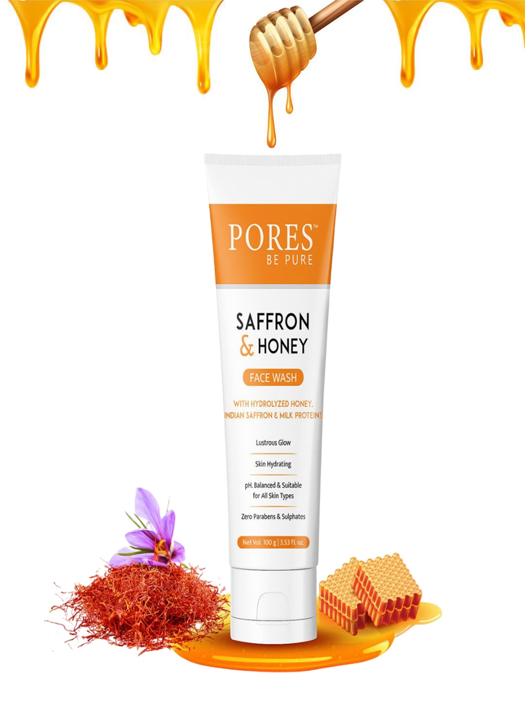 

PORES Be Pure Set Of 3 Saffron & Honey Face Wash - 100g Each, White