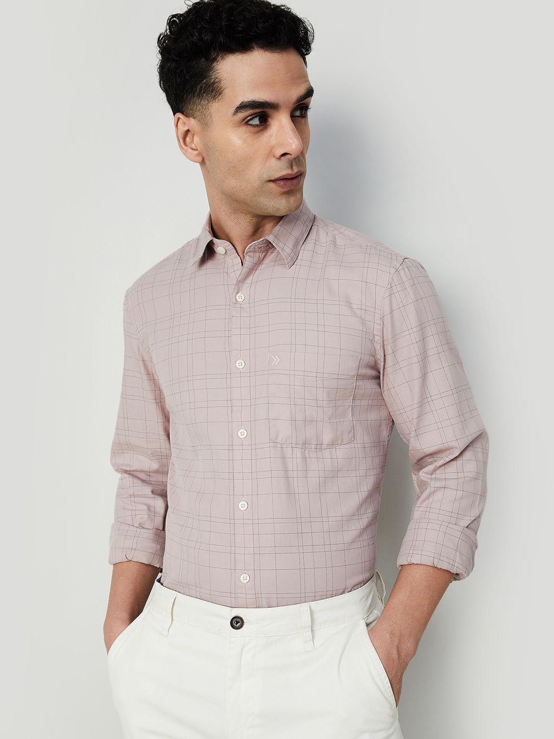 

CODE by Lifestyle Men Slim Fit Grid Tattersall Checks Opaque Checked Casual Shirt, Pink