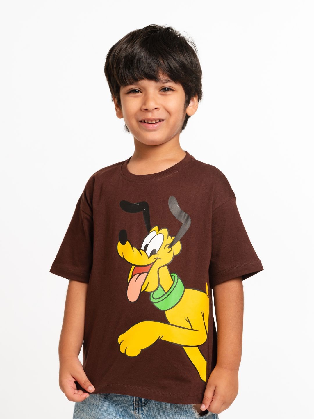 

Nap Chief Kids Unisex Pluto Printed Round Neck Cotton T-shirt, Coffee brown
