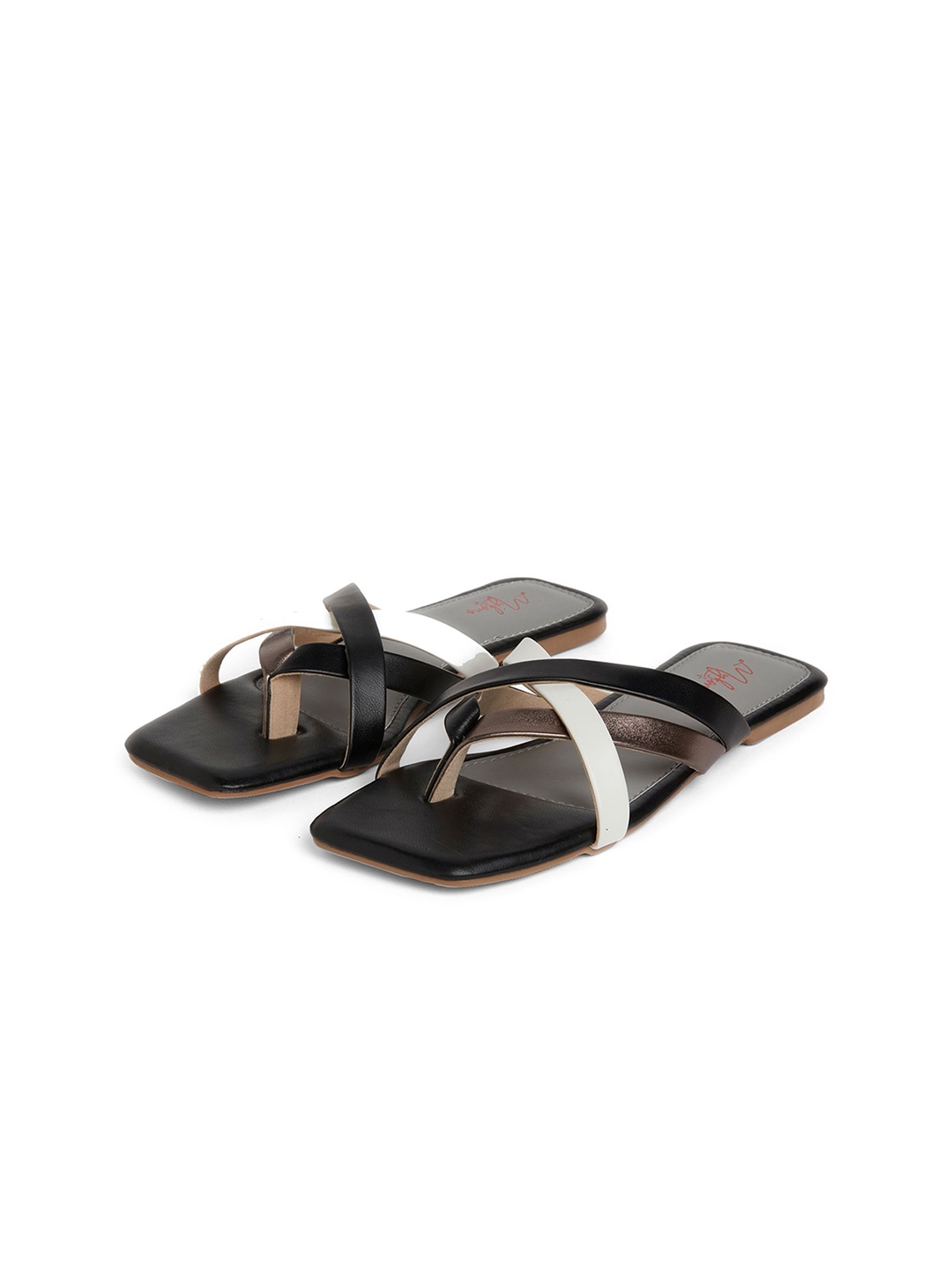 

Mykono Women Open Toe T-Strap Flats, Black