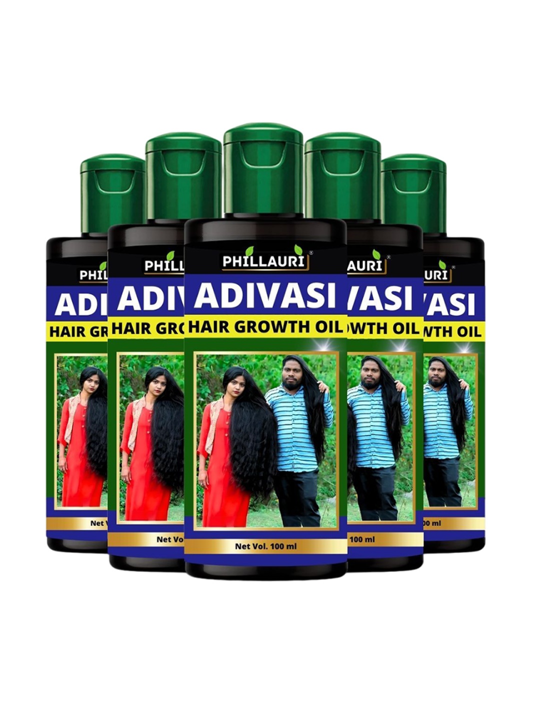 

Phillauri Set of 5 Adivasi Hair Growth Oil with Amla & Neem for Healthy Hair - 100 ml each, Black