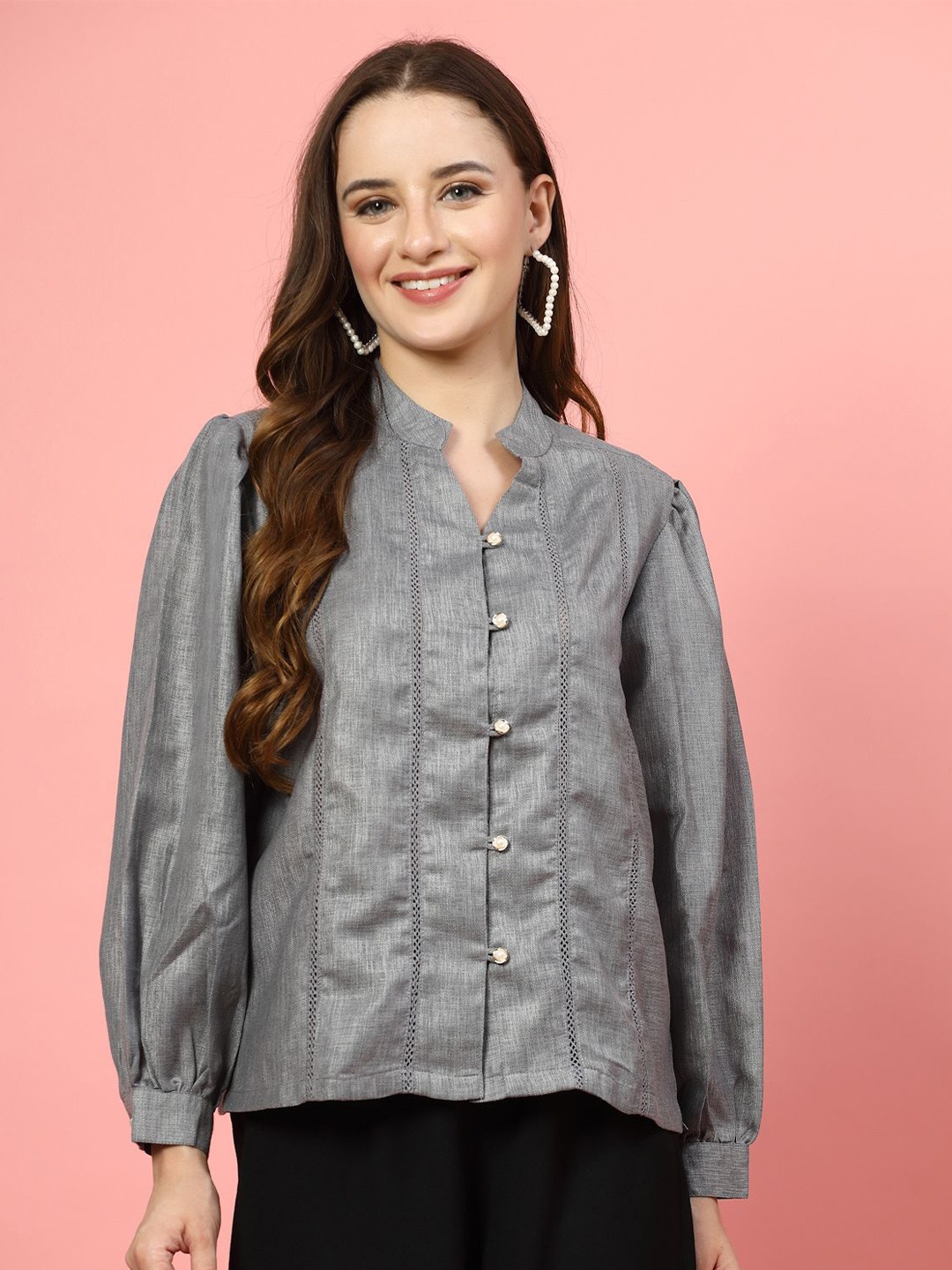 

plusS Women Opaque Casual Shirt, Grey