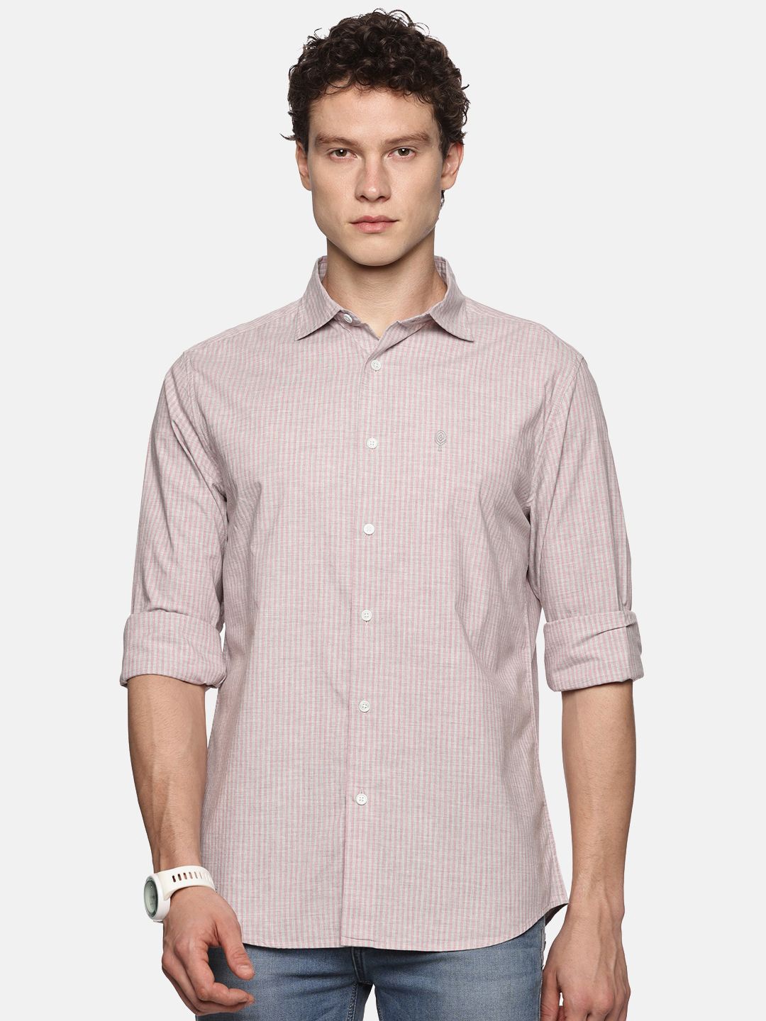 

Melvin Jones Men Comfort Tailored Fit Grid Tattersall Checks Opaque Checked Casual Shirt, Pink
