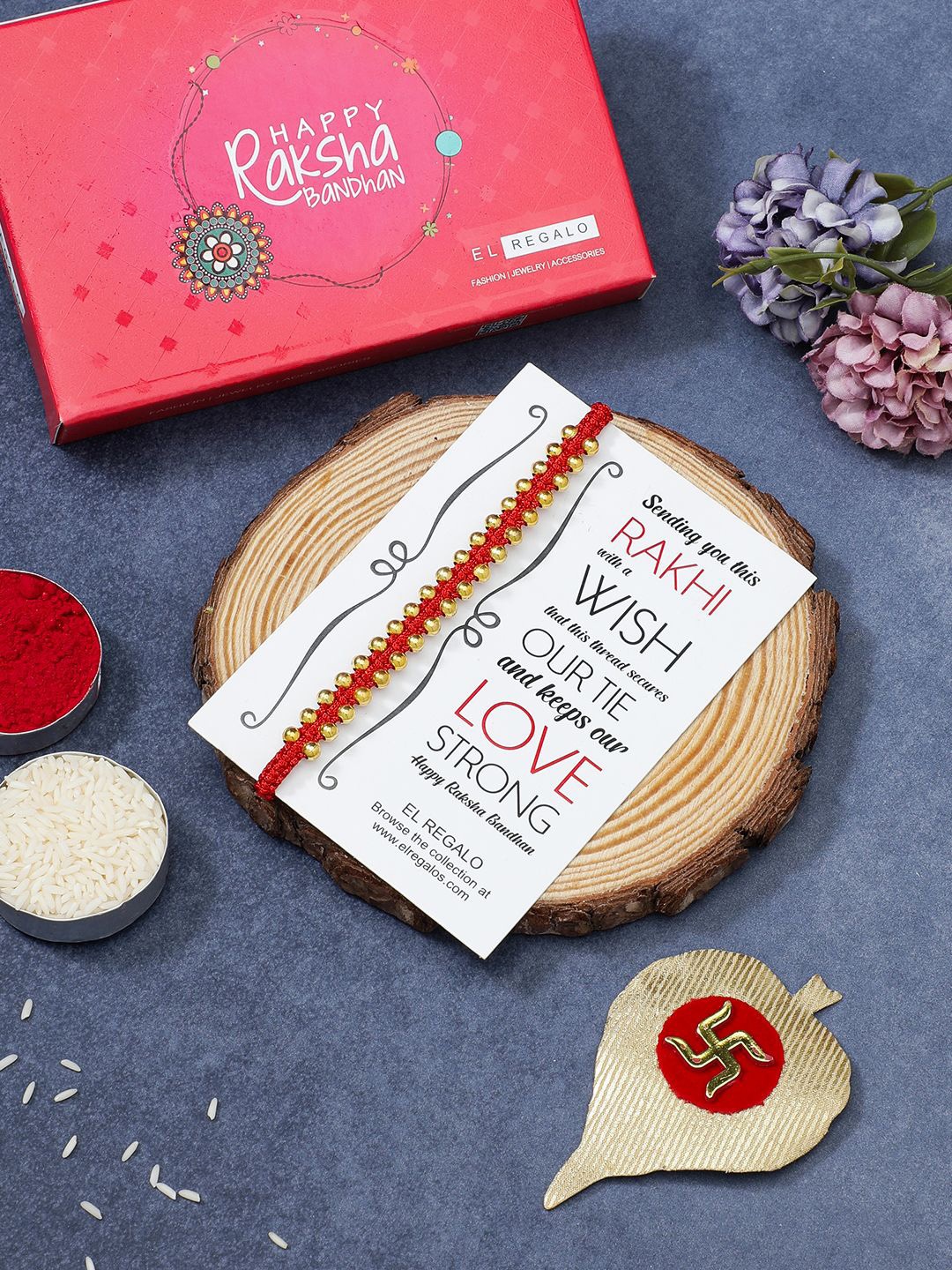 

EL REGALO Thread Rakhi With Roli Chawal, Red