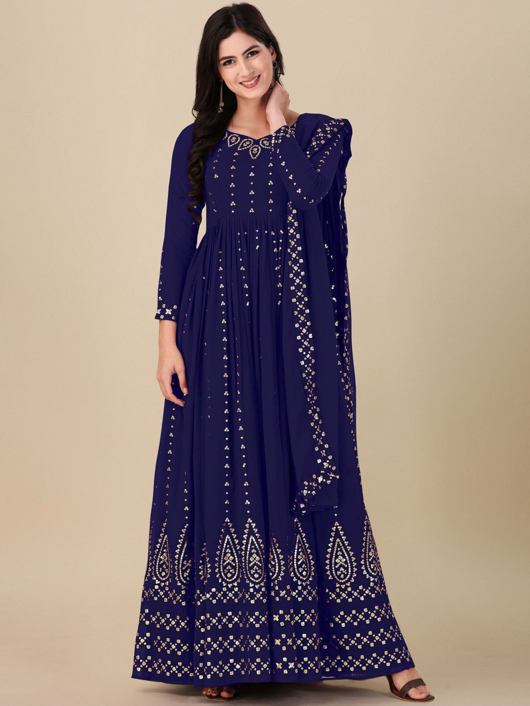 

Fashion Basket Floral Embroidered Semi-Stitched Dress Material, Blue