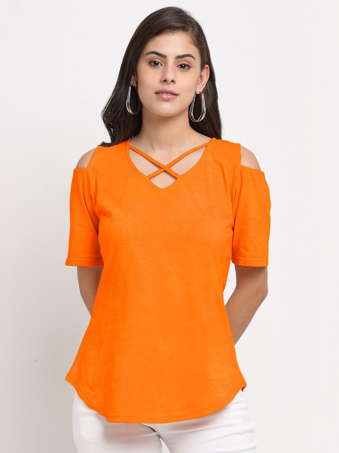 

BRINNS Cold-Shoulder Cotton Top, Orange