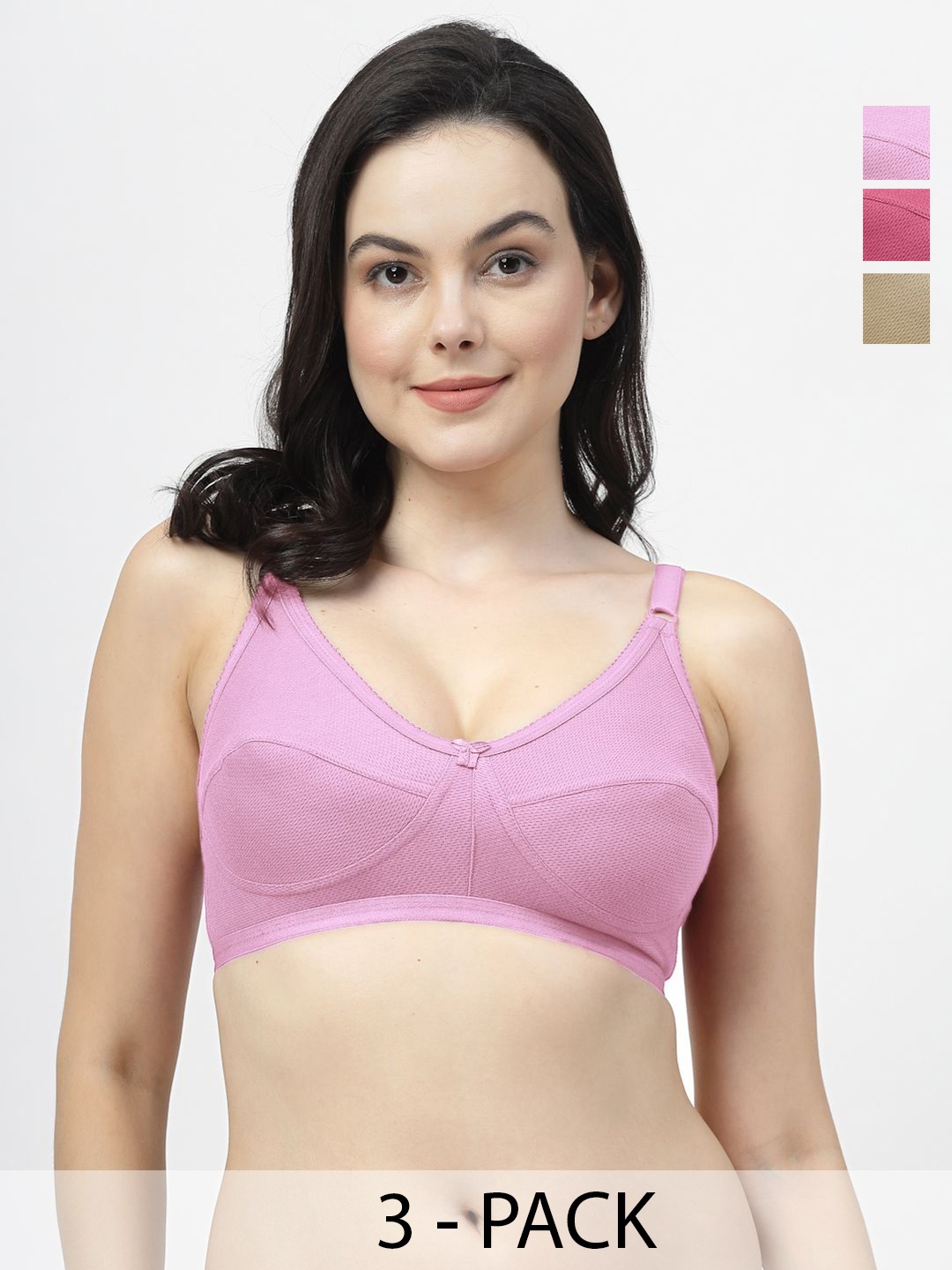 

SHYAM SONS FLAIR Pack Of 3 Full Coverage Wireless Non Padded Bra, Pink