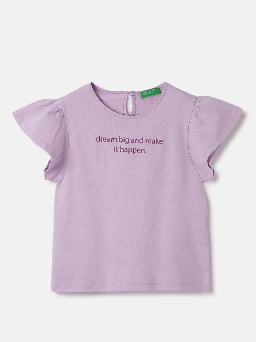 

United Colors of Benetton Print Flutter Sleeve Cotton Top, Purple