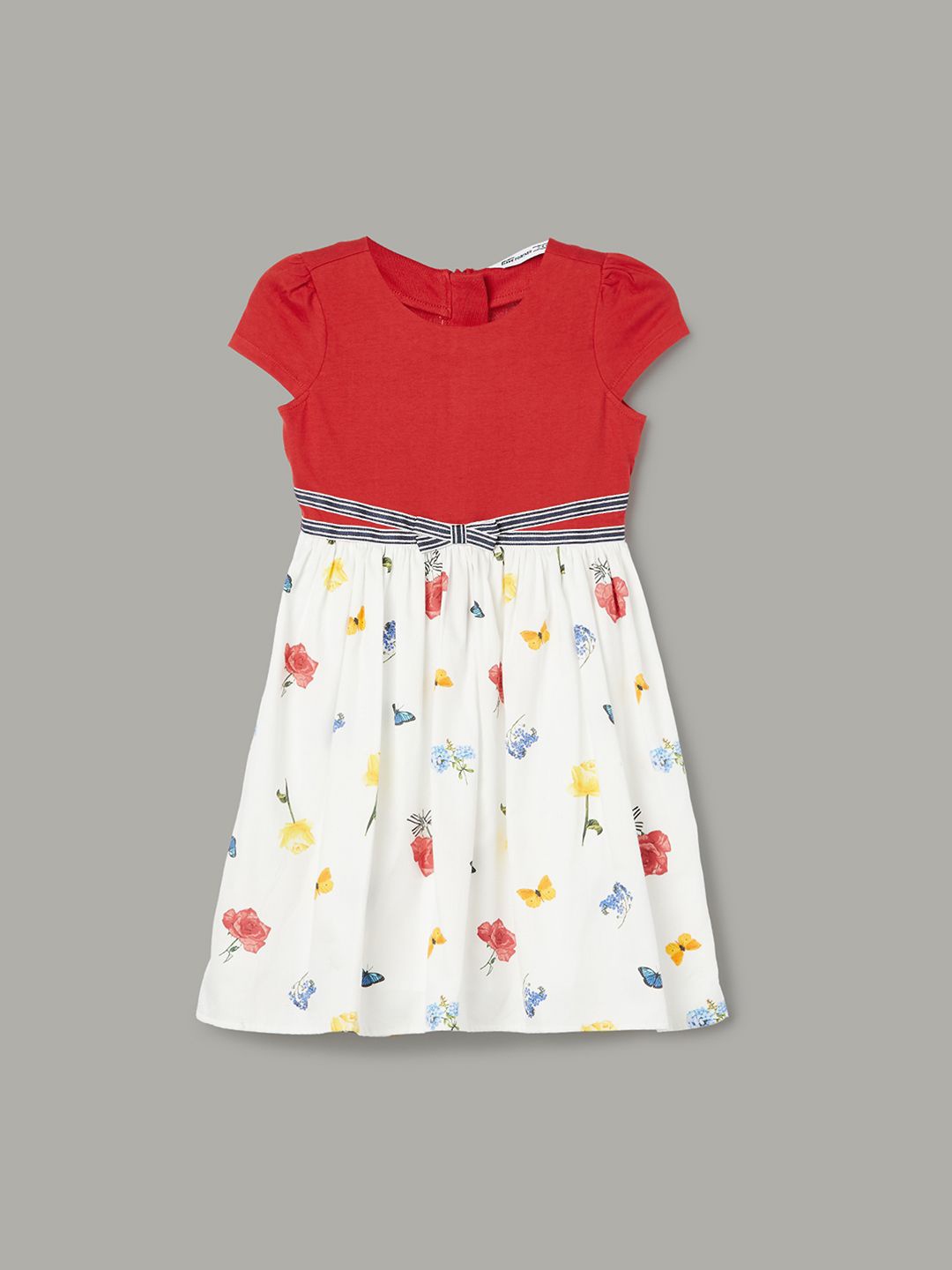 

Fame Forever by Lifestyle Girls Floral Printed Puff Sleeve Pure Cotton Fit & Flare Dress, Red