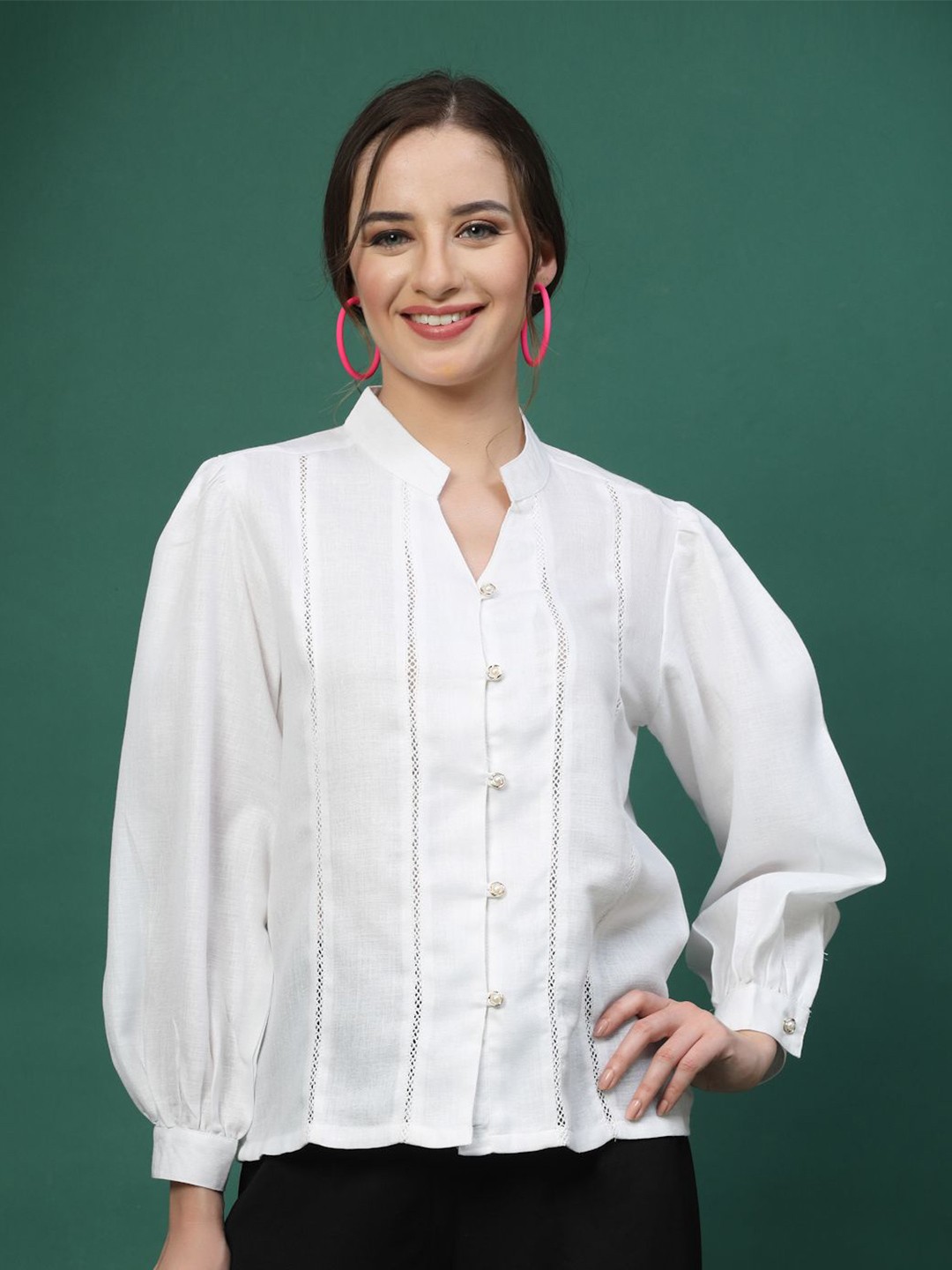

plusS Women Opaque Casual Shirt, White