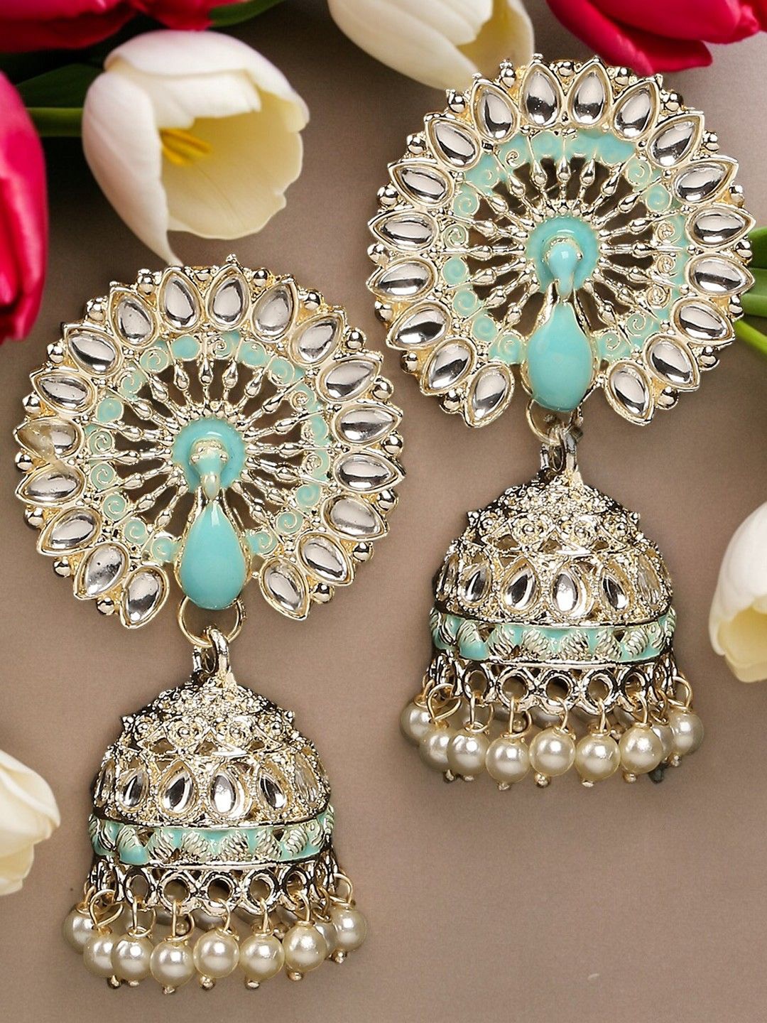 

Anouk Peacock Shaped Jhumkas Earrings, Gold