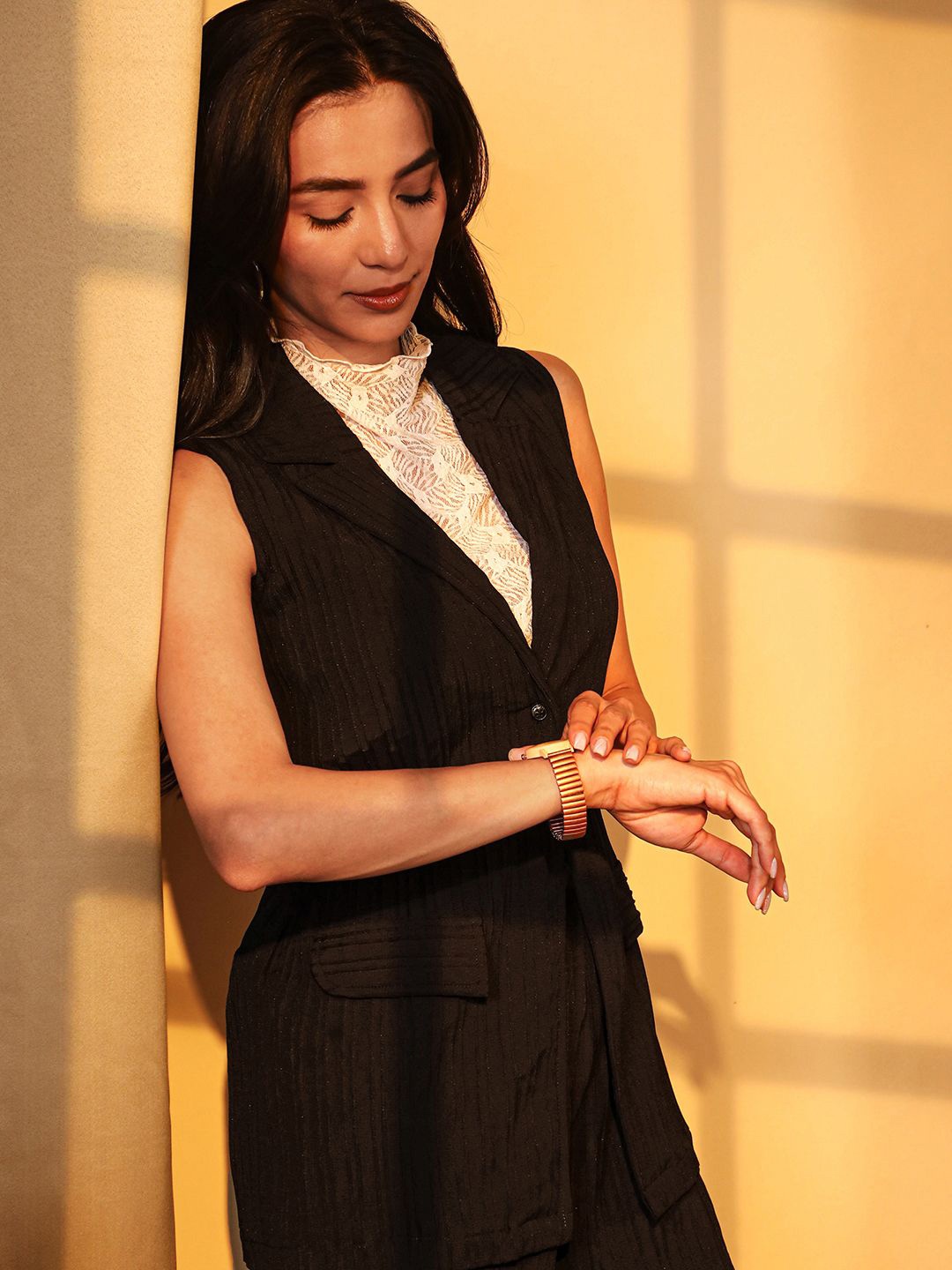 

PINACOLADA Ribbed Coat With Shorts, Black