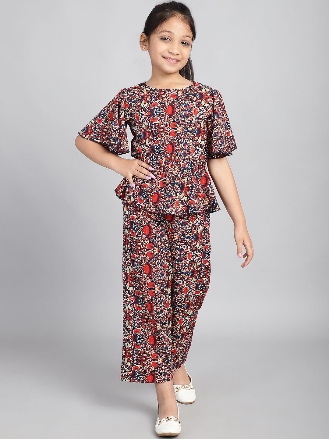 

Baawri Girls Printed Pure Cotton Top With Trousers, Red