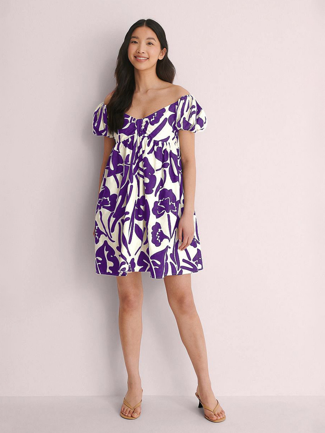 

TIRA Tropical Print Off-Shoulder Crepe A-Line Dress, Purple