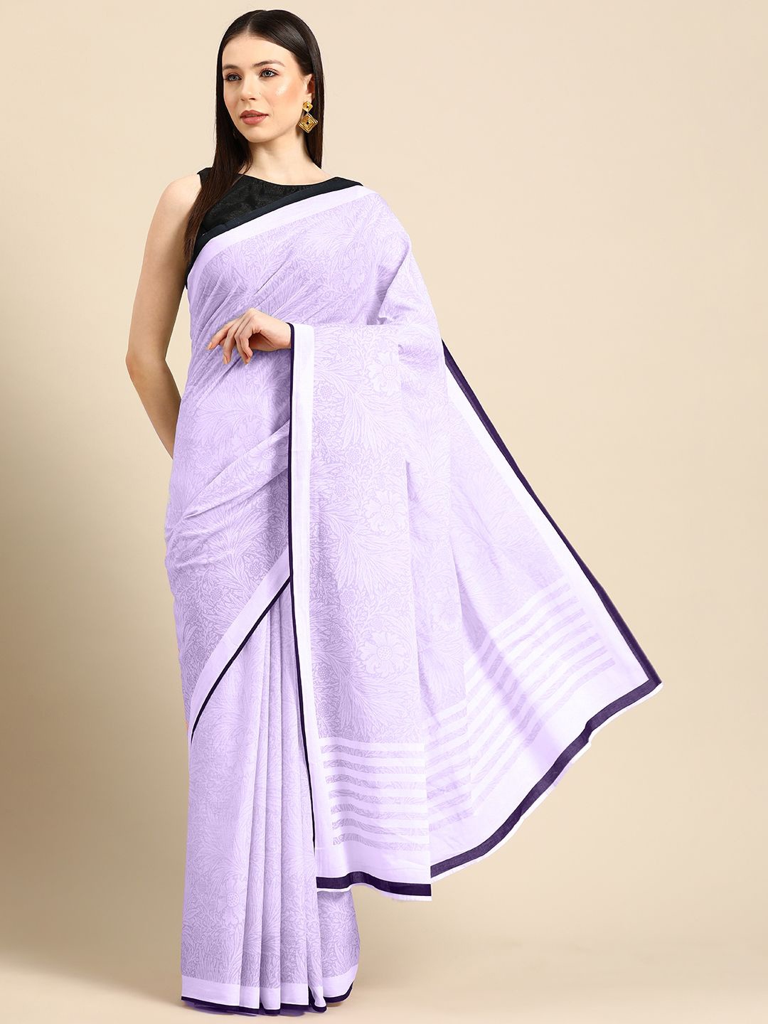 

BUTA BUTI Floral Pure Cotton Saree, Lavender