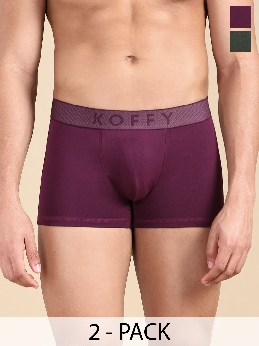 

KOFFY Pack Of 2 Men Mid Rise Trunks KOFFY_KI44_PRPL_DGRN_2PC, Purple