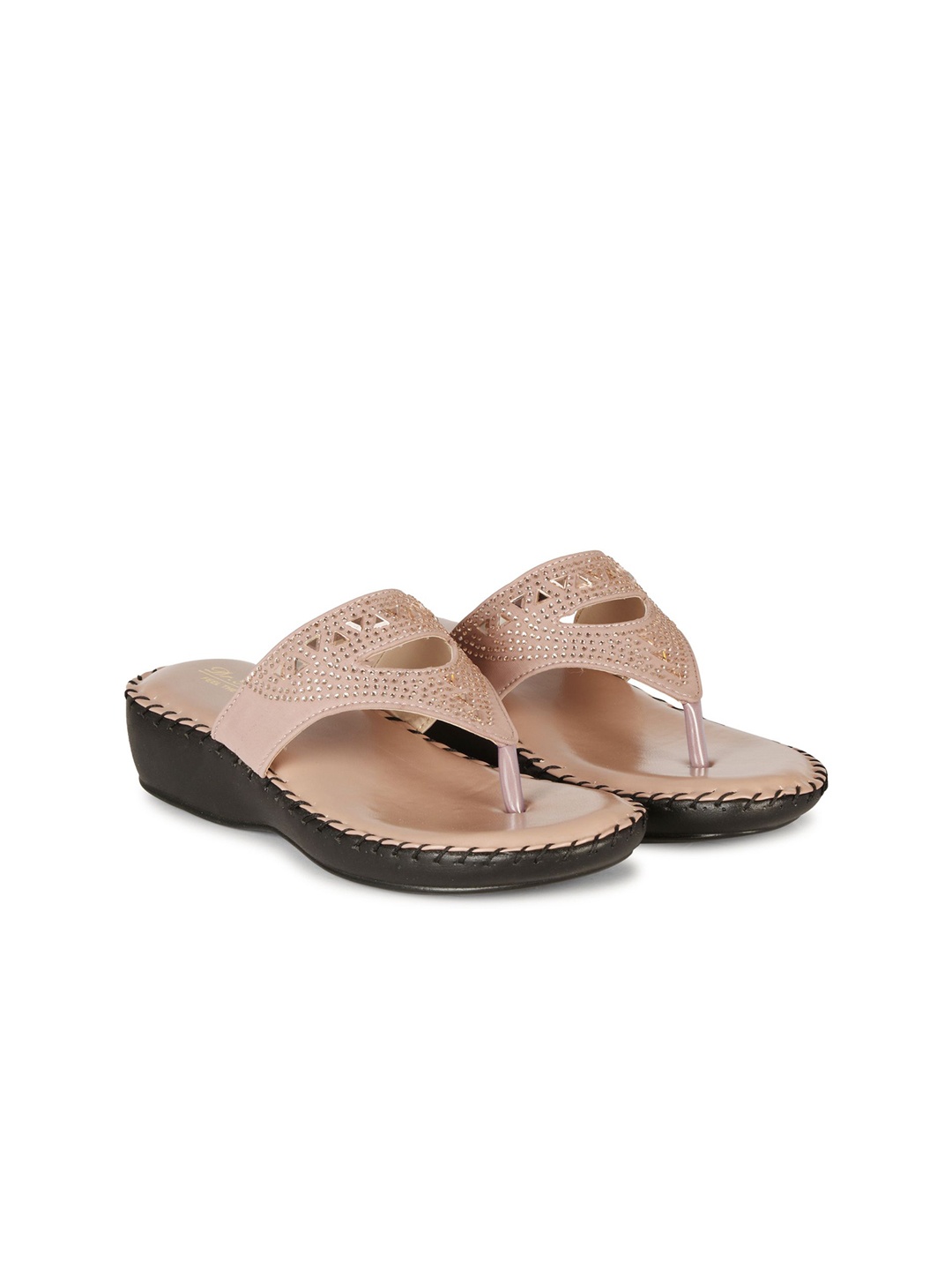 

BIG BIRD Women Embellished PU Comfort Sandals, Pink