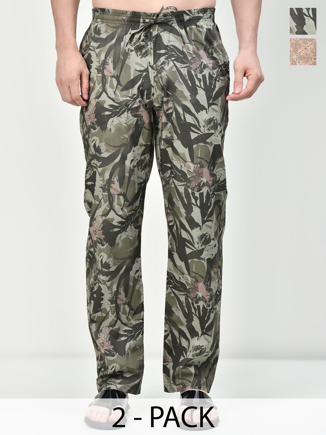 

BAESD Pack Of 2 Printed Pure Cotton Lounge Pants, Green
