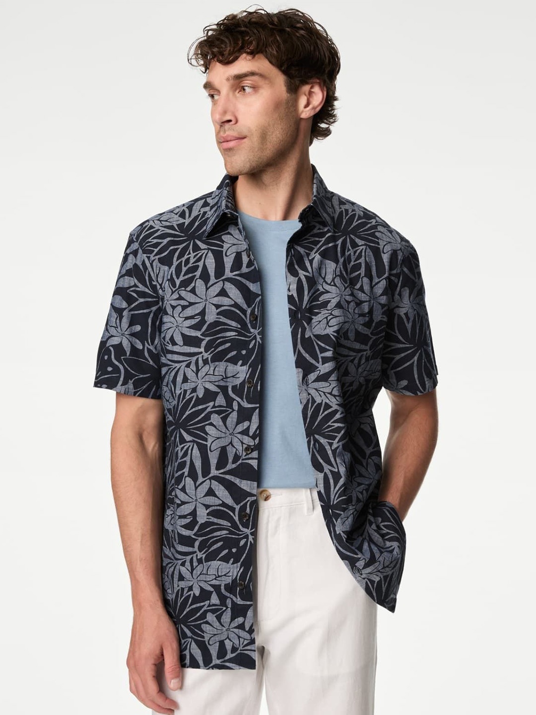 

Marks & Spencer Men Floral Opaque Printed Casual Shirt, Navy blue