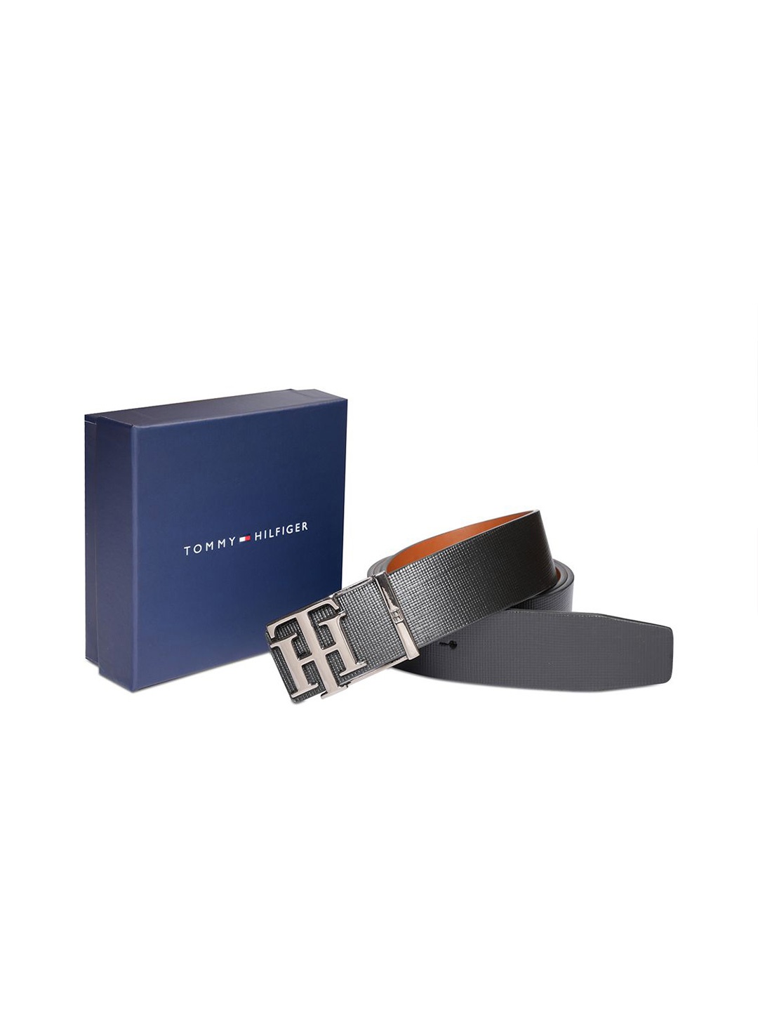 

Tommy Hilfiger Men Textured Leather Reversible Formal Belt, Black