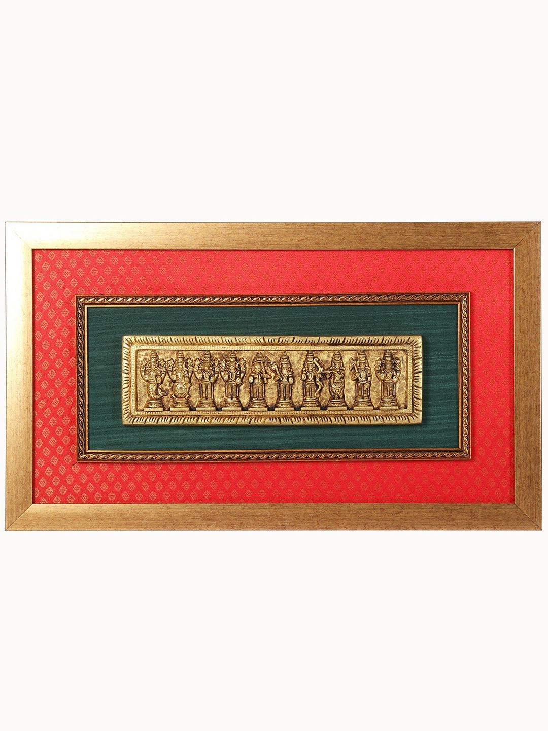 

Exotic India Brass Dashavatara of Lord Vishnu Wood Framed Wall Hanging, Gold