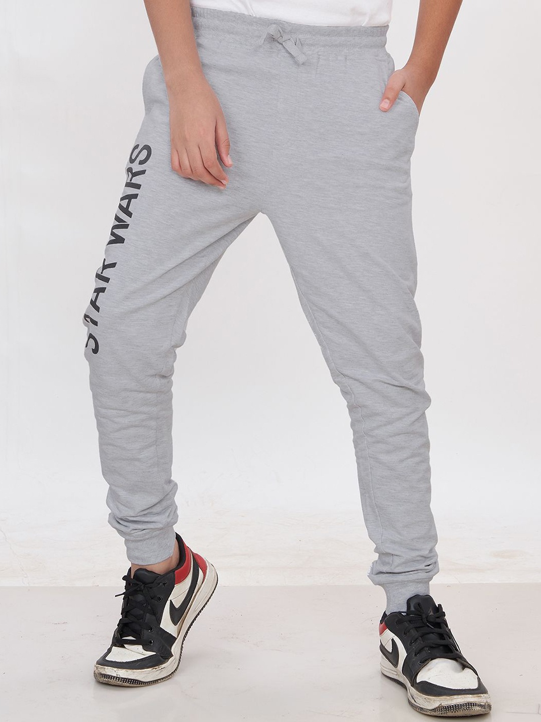 

Elzoh Boys Printed Cotton Joggers, Grey melange