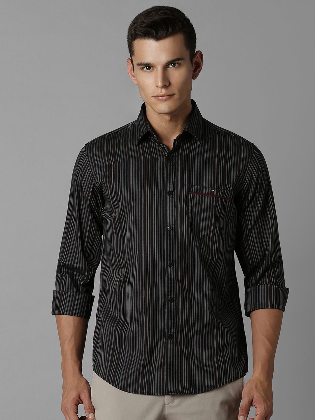 

Louis Philippe Sport Men Slim Fit Opaque Striped Casual Shirt, Black