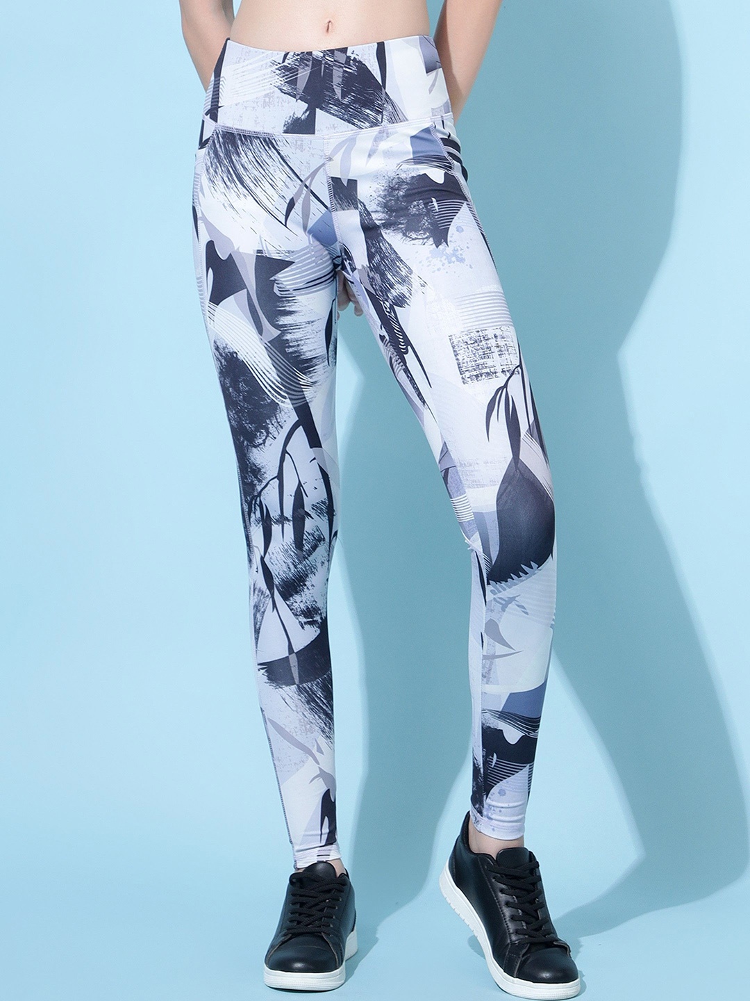 

COSVOS Women Printed High Waist Rapid Dry Gym Tights, White