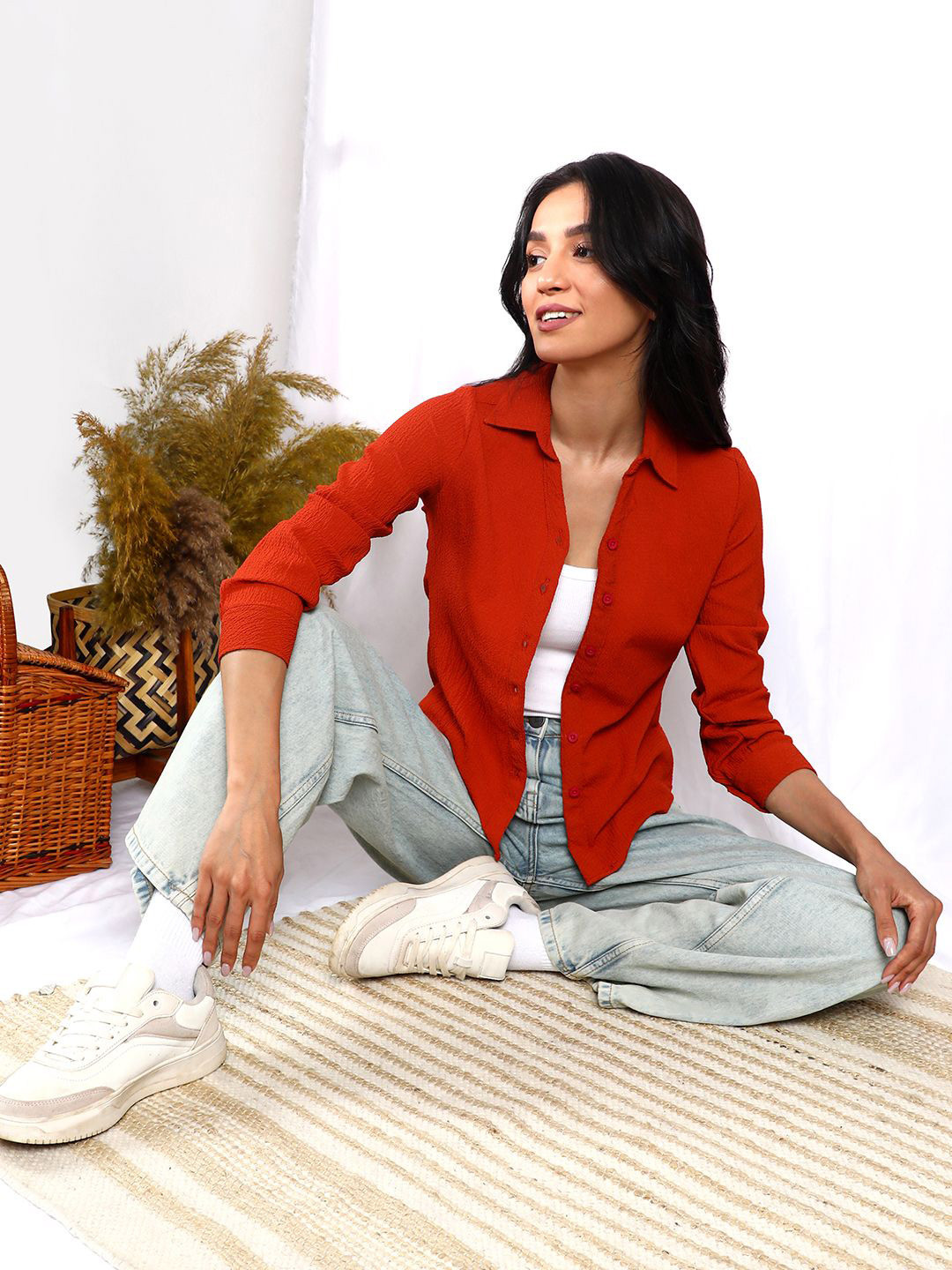 

PINACOLADA Women Relaxed Opaque Checked Casual Shirt, Orange