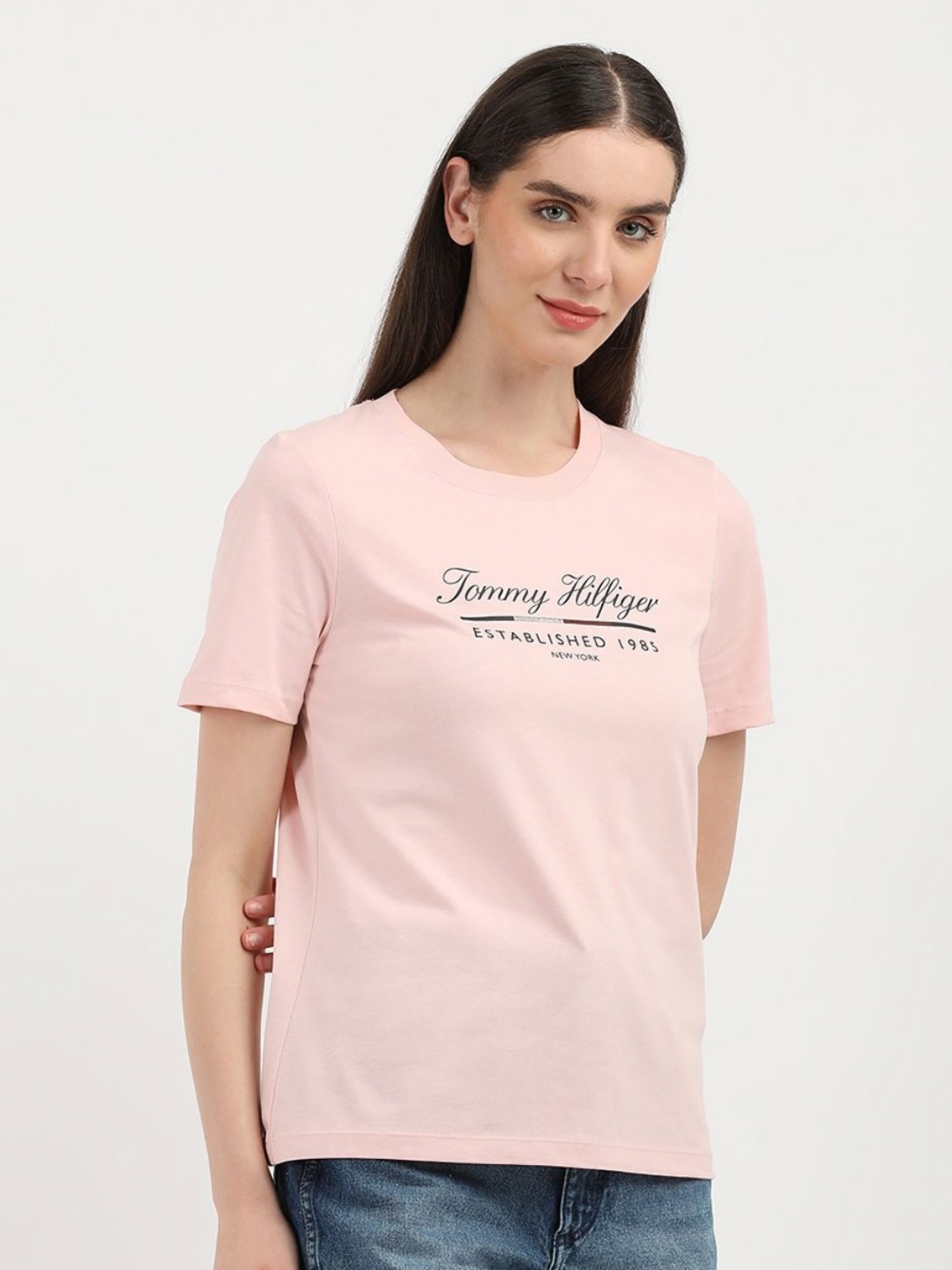 

Tommy Hilfiger Women Printed Round Neck Cotton T-shirt, Pink