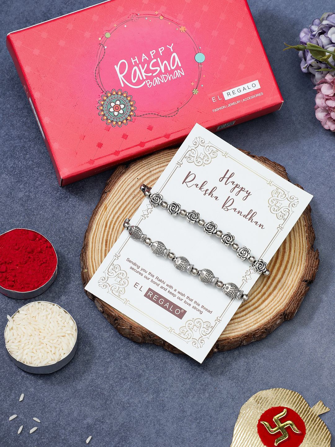 

EL REGALO Set of 2 Wraparound Rakhis, Silver