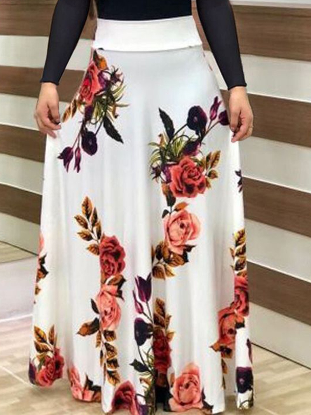 

StyleCast Floral Printed Flared Maxi Skirt, White