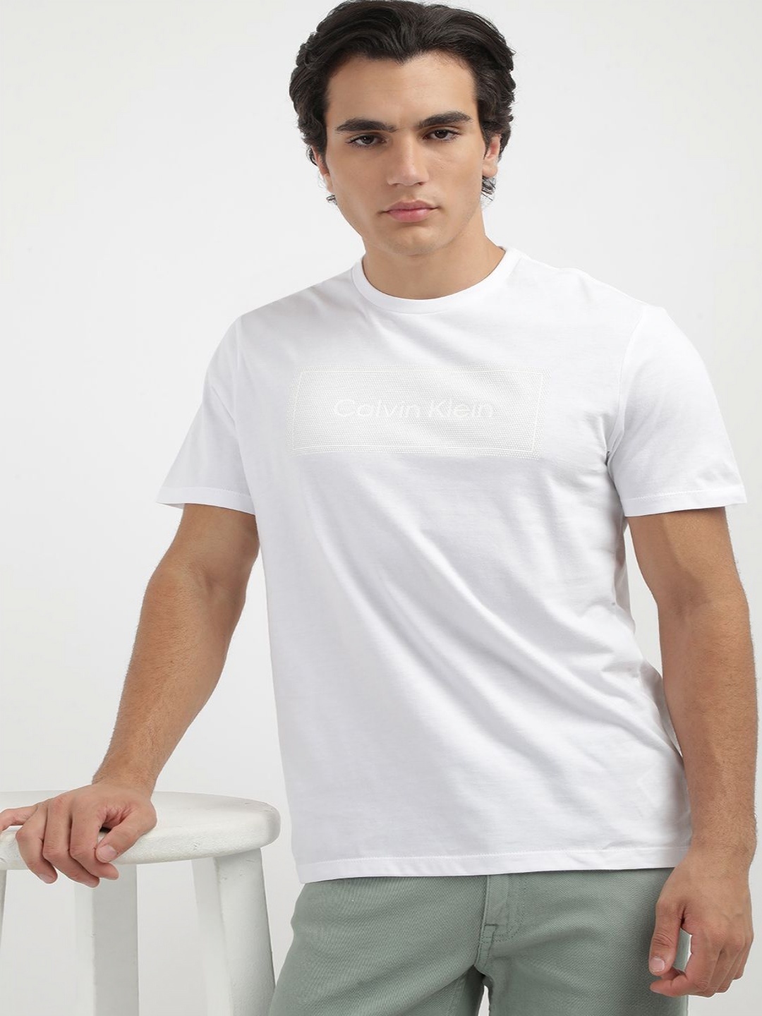 

Calvin Klein Jeans Men Solid Round Neck Cotton T-shirt, White