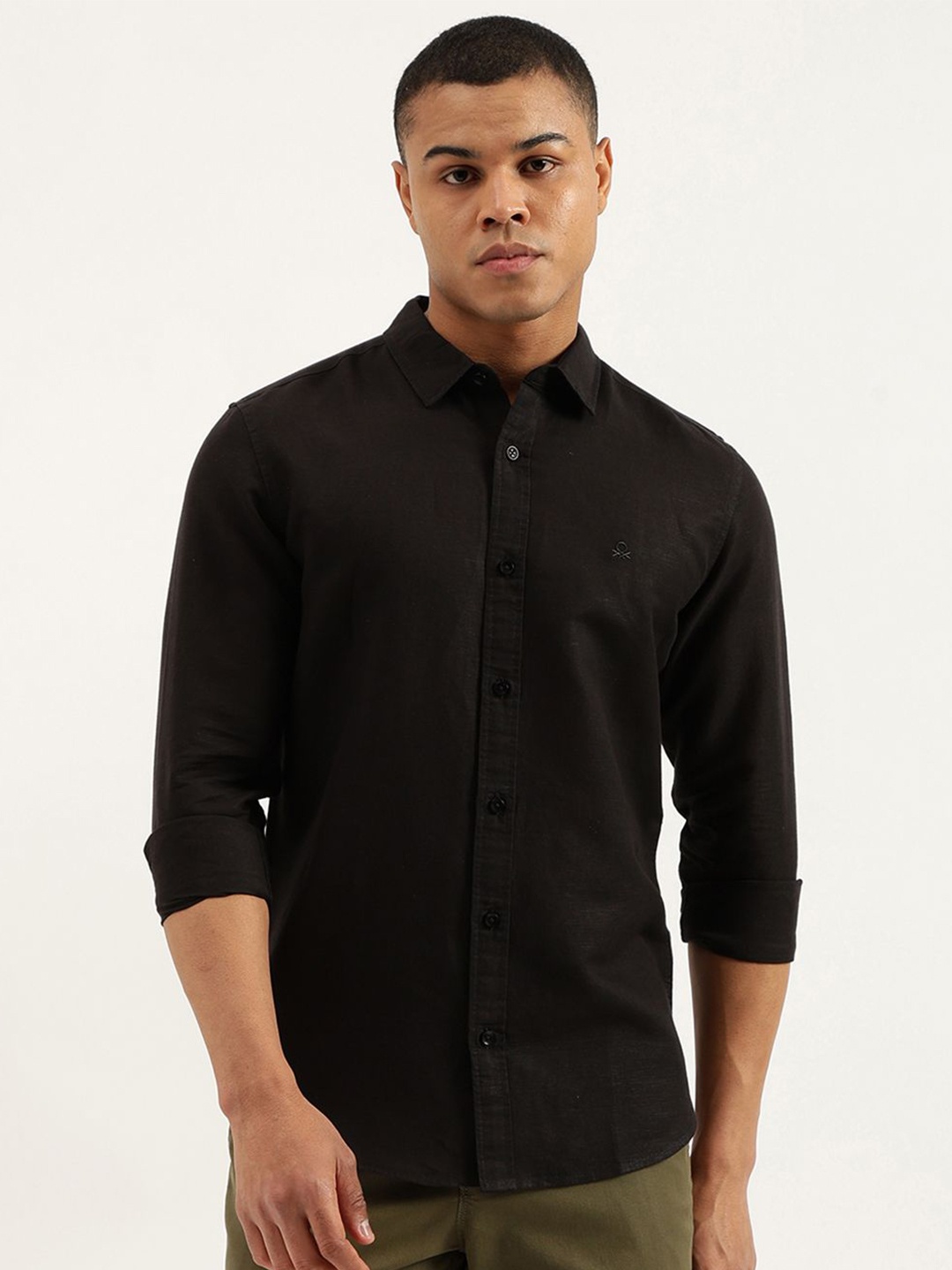 

United Colors of Benetton Men Slim Fit Opaque Casual Shirt, Black