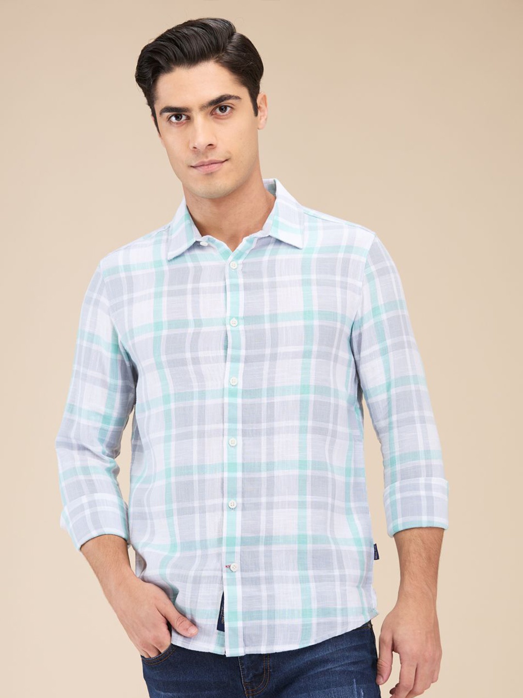 

Being Human Men Slim Fit Tartan Checks Opaque Checked Casual Shirt, Grey