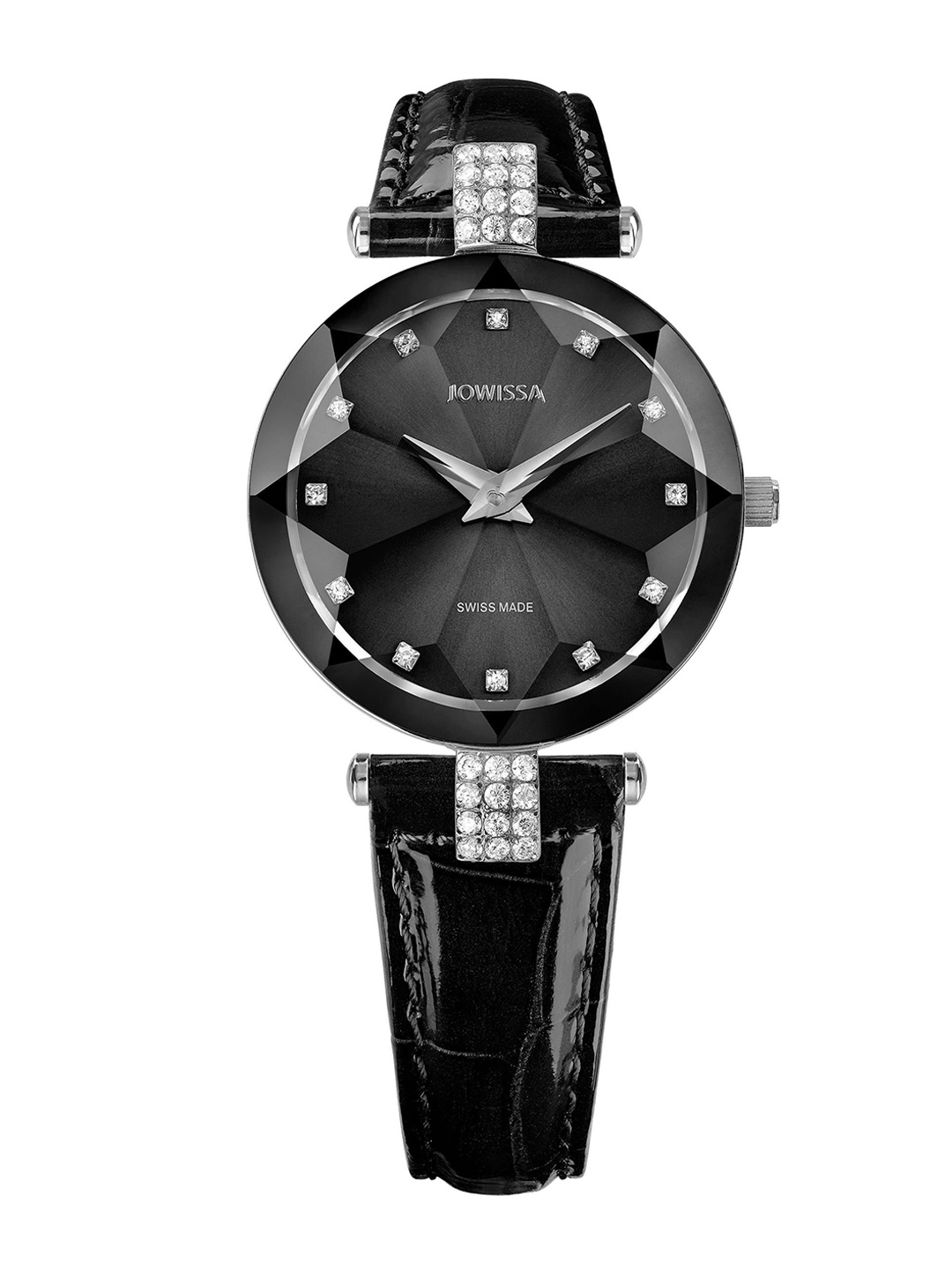 

JOWISSA Women Swiss Made Facet Strass Quartz Dial Analog Watch J5.620.M, Black